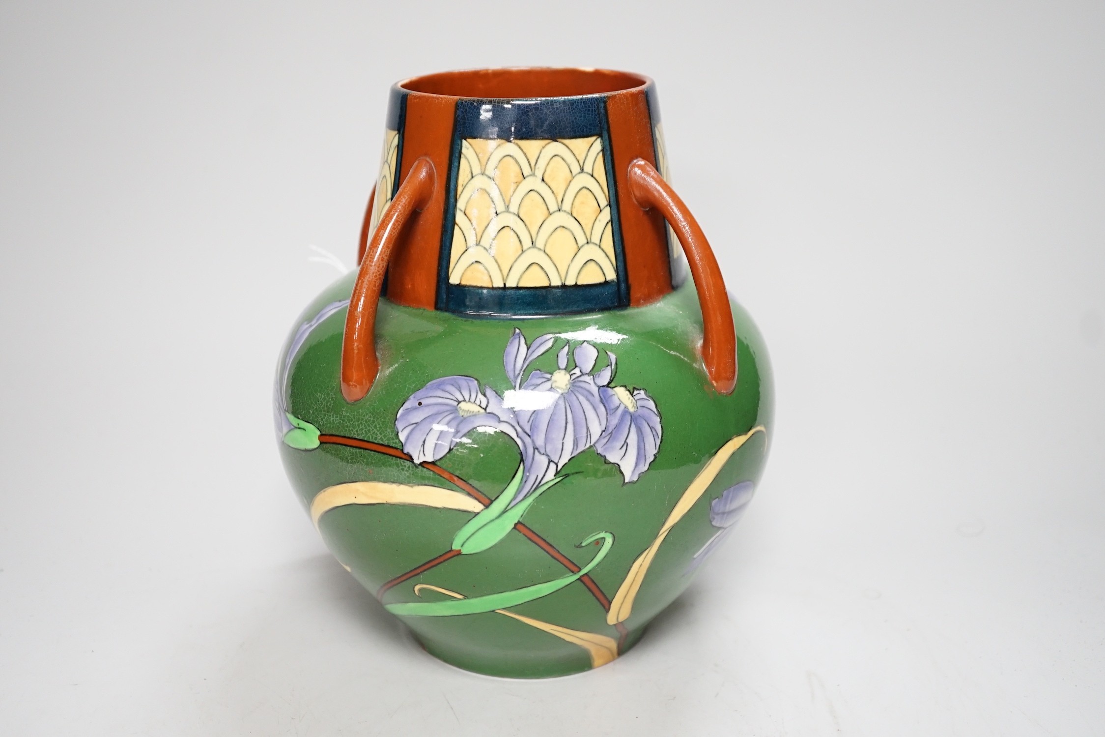 A Foley “Intarsio” vase decorated with Irises, numbered 3003, 21cm